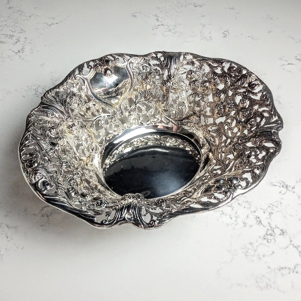 Vintage Godinger Silver Repousse Filigree Bowl